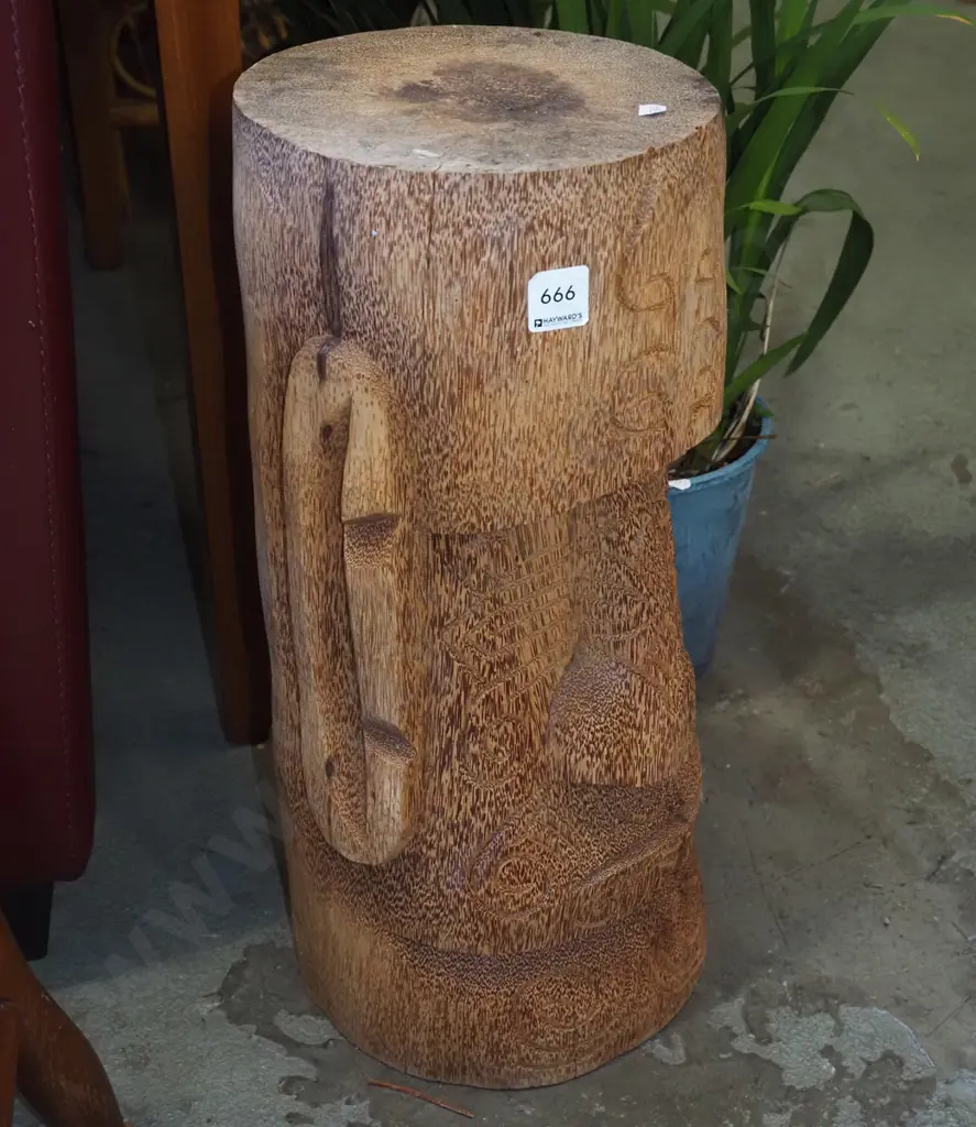 carved coconut wood post/stool/side table Image 1++