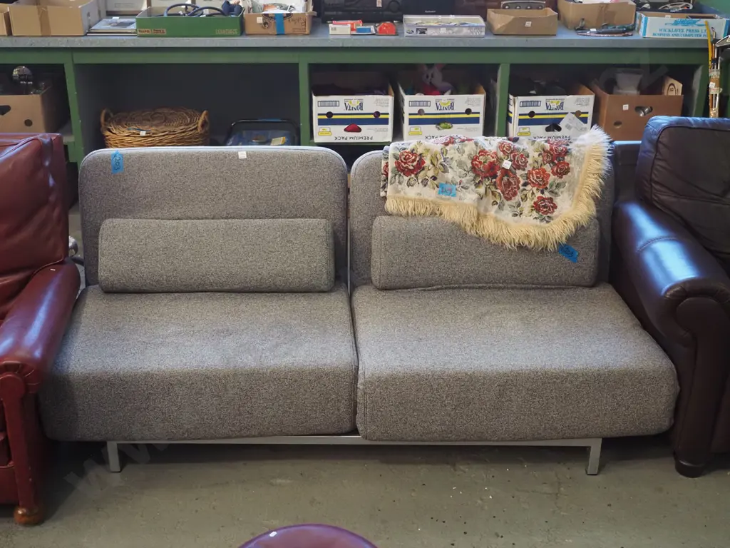 grey upholstered faded double lie flat divan bed Image 1++