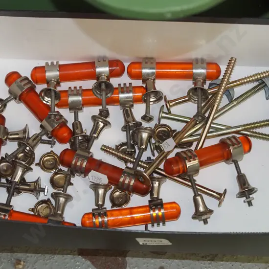 box; art deco chrome and amber glass door handles etc