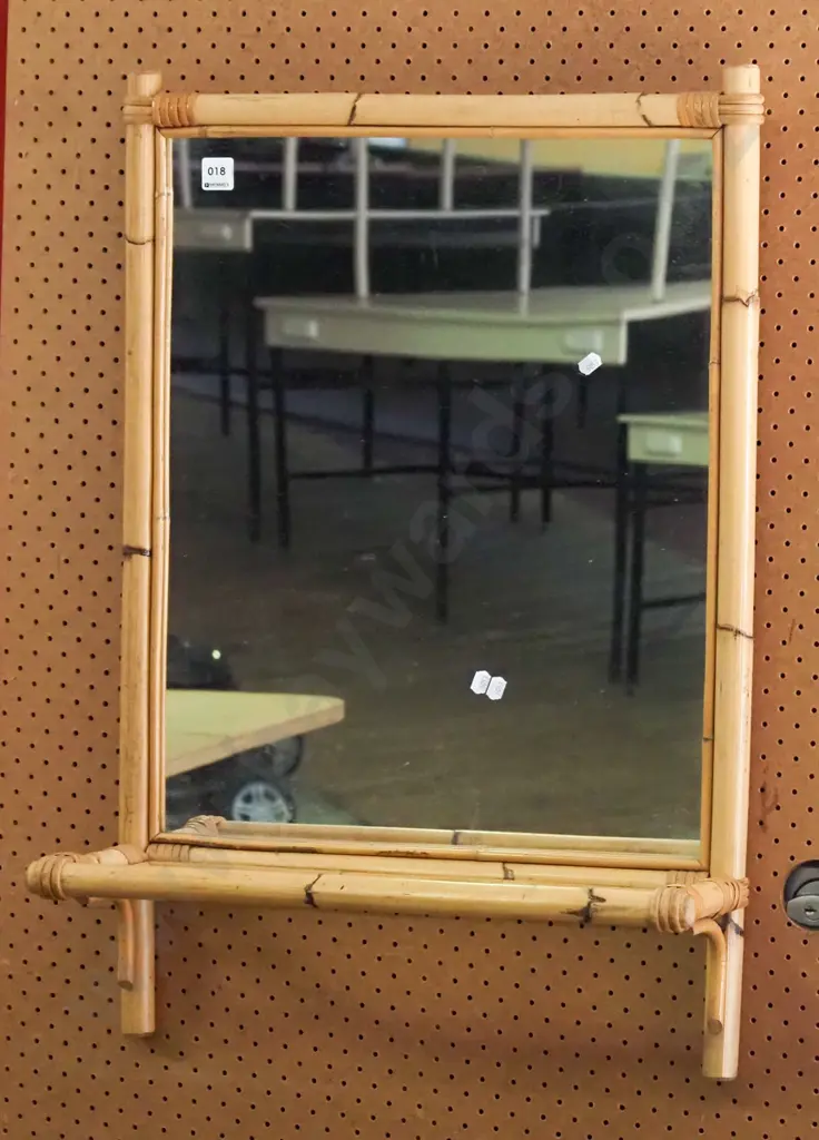 bamboo framed wall mirror with shelf bracket - missing glass shelf  Image 1++