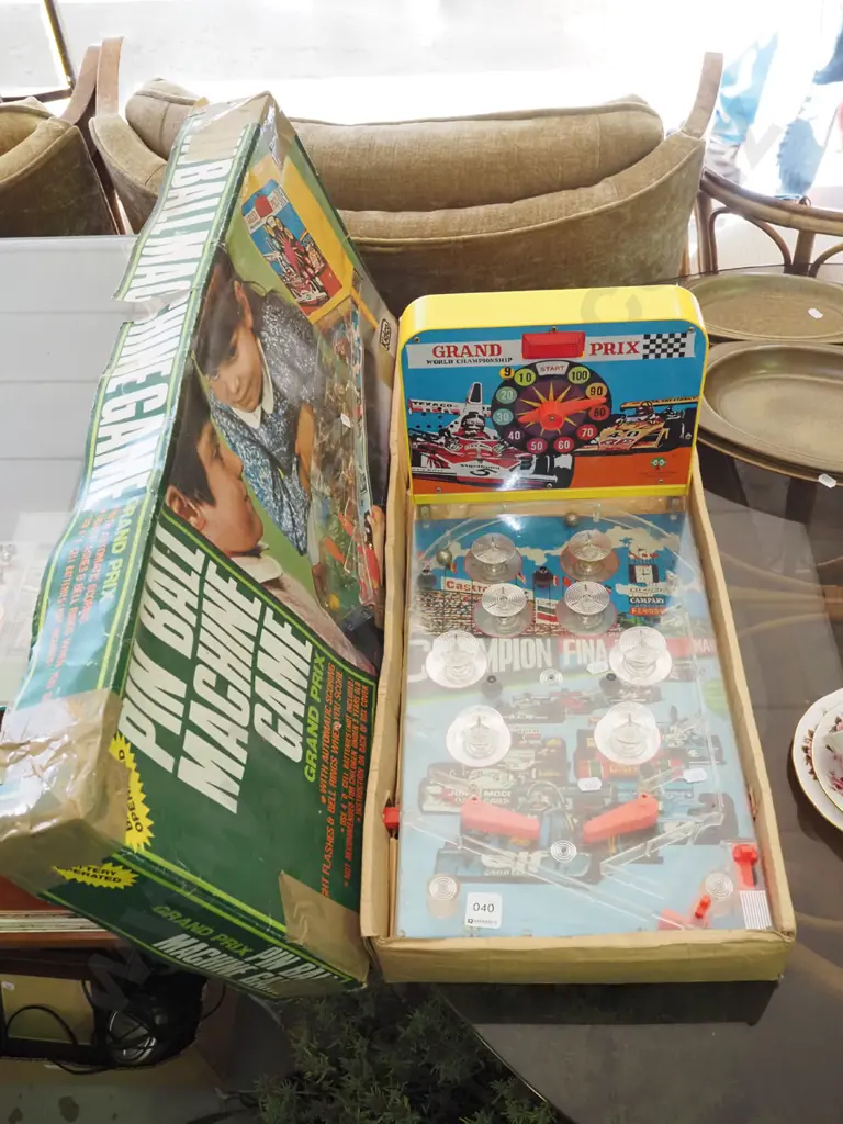 retro plastic boxed plastic Grand Prix pin board game - battery compartment has corrosion - As Is No Returns Image 1++