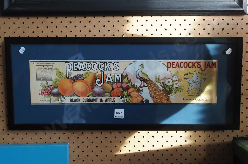 framed Peacocks jam label - slight wrinkling Image 1++