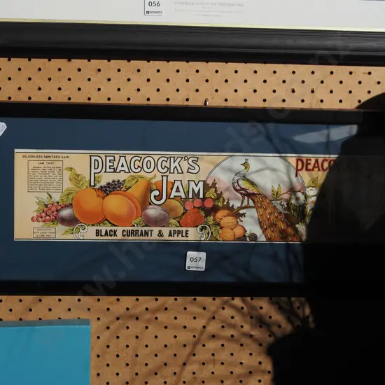 framed Peacocks jam label - slight wrinkling