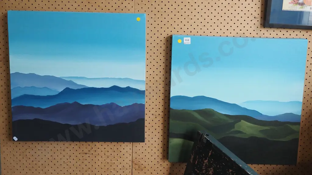 2x acrylic on boxed canvas - landscapes - yellow dots Image 1++