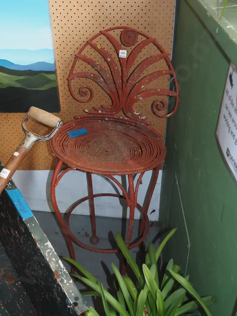 mid century homemade metal garden stool H-1070 Image 1++