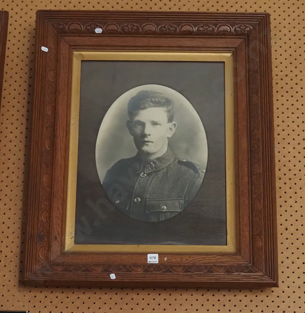 oak framed photo print - WWI soldier - with glass  Overall H-730 W-600 Image 1++