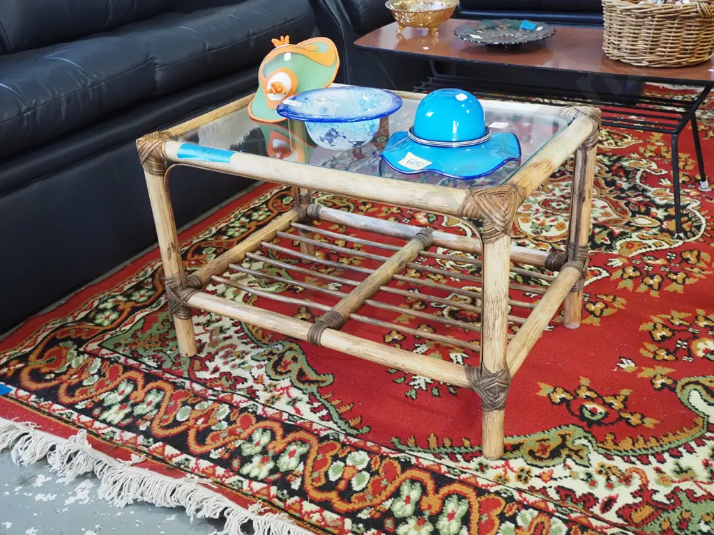 bamboo and glass top end table Image 1++