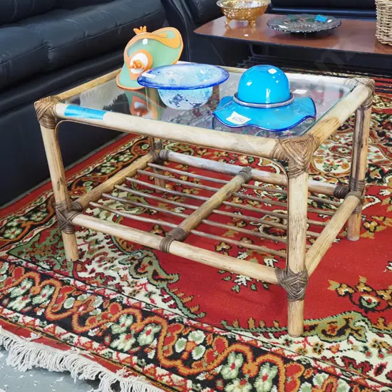 bamboo and glass top end table
