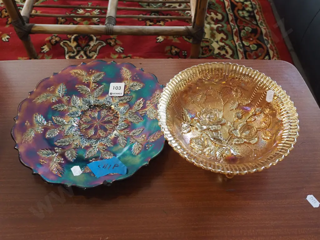 carnival glass comport and plate - chips to plate Image 1++