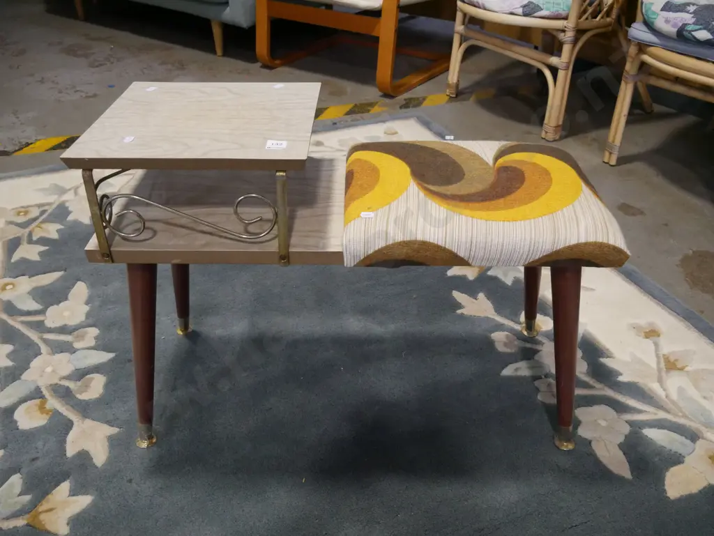 mid century formica topped & upholstered telephone table H-510 - W-320 Image 1++