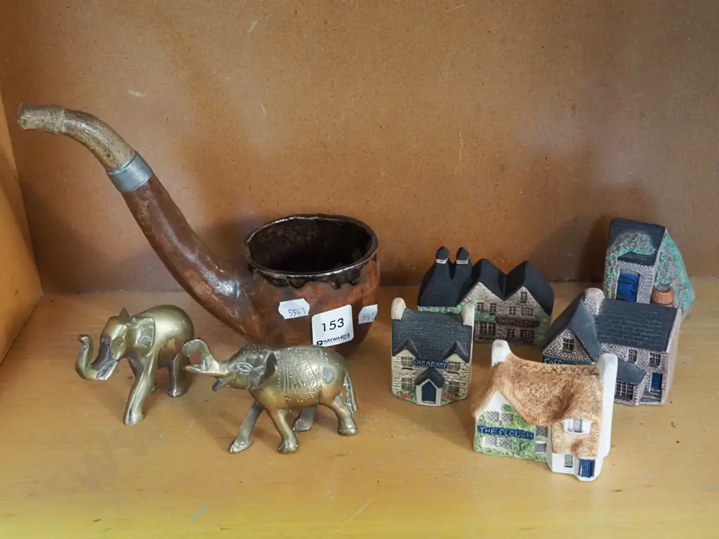 miniature cottages, pipe cup/bowl, elephants Image 1++