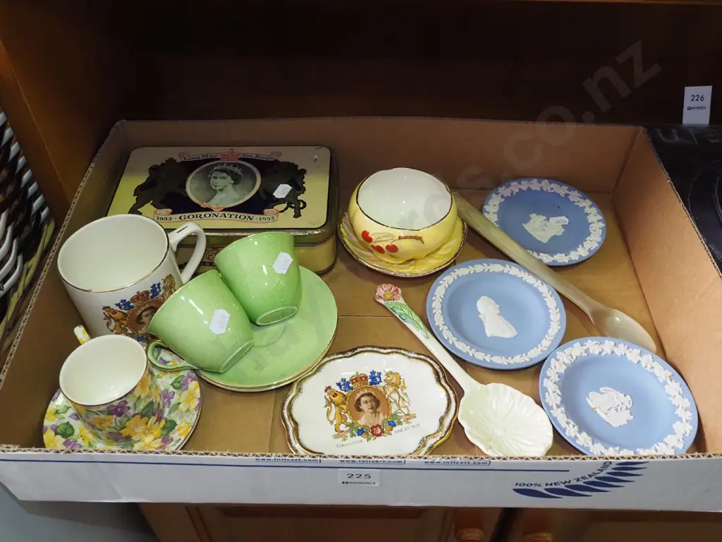 box; jasperware dishes, cups, saucers etc Image 1++