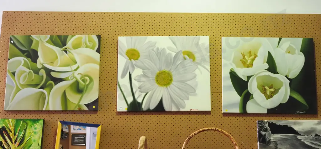 3x acrylic on boxed canvas - flowers - yellow dots Image 1++