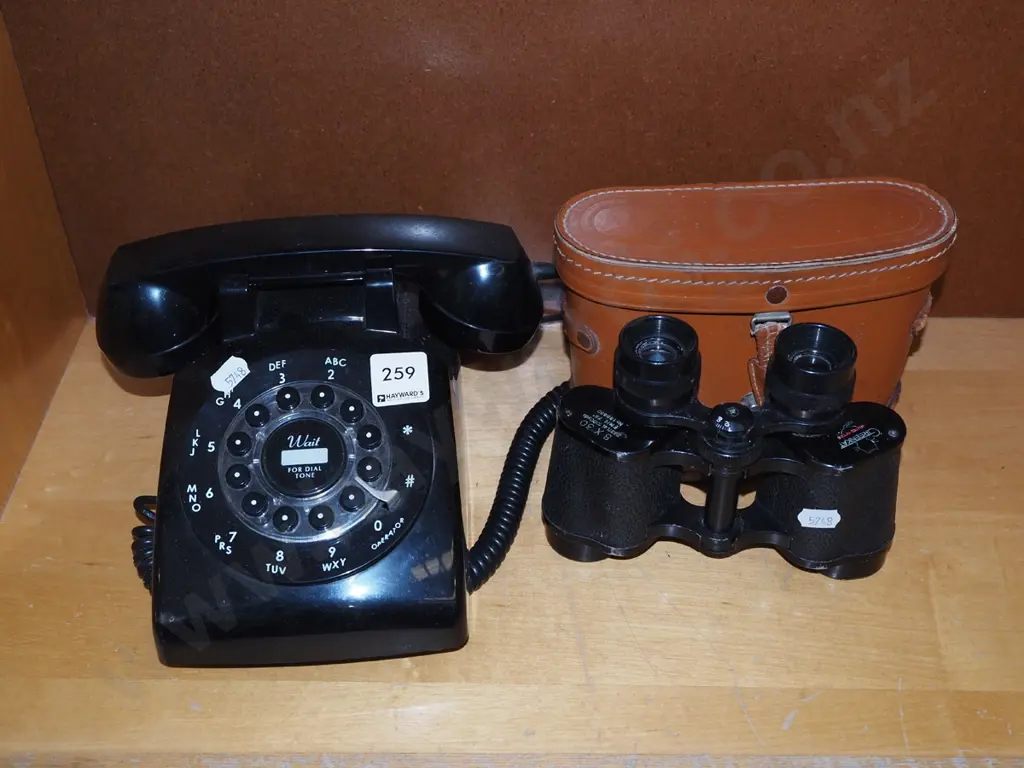 push button telephone, cased 8x30 leather cased binoculars Image 1++