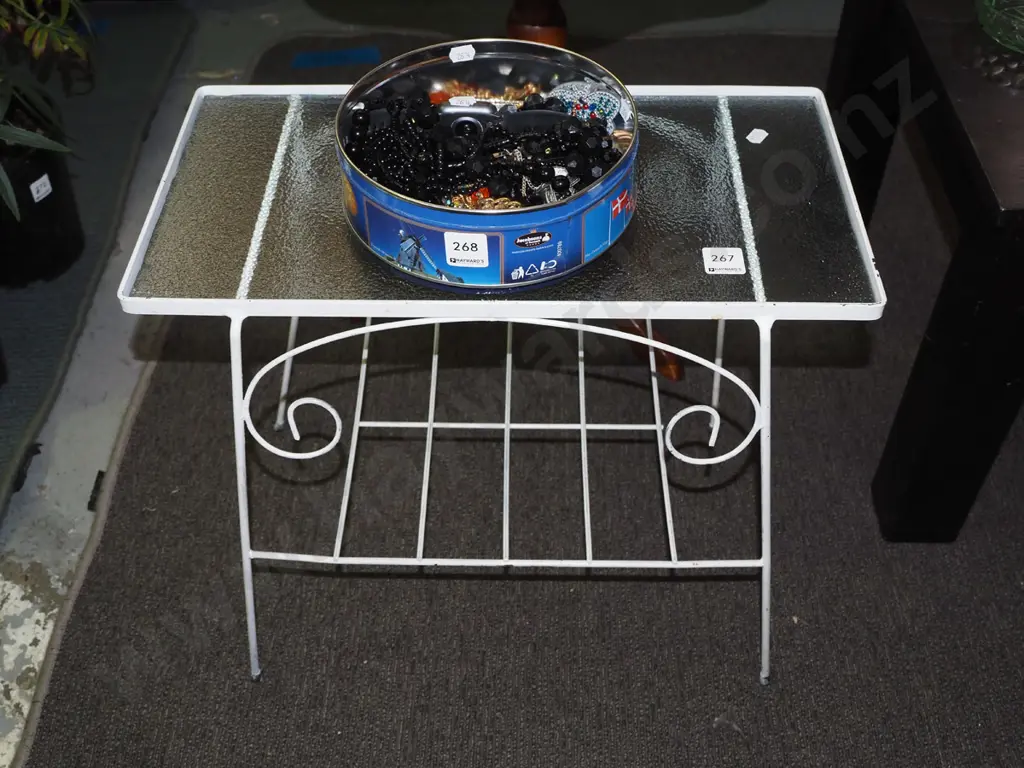 small metal and glass top patio  end table  Image 1++