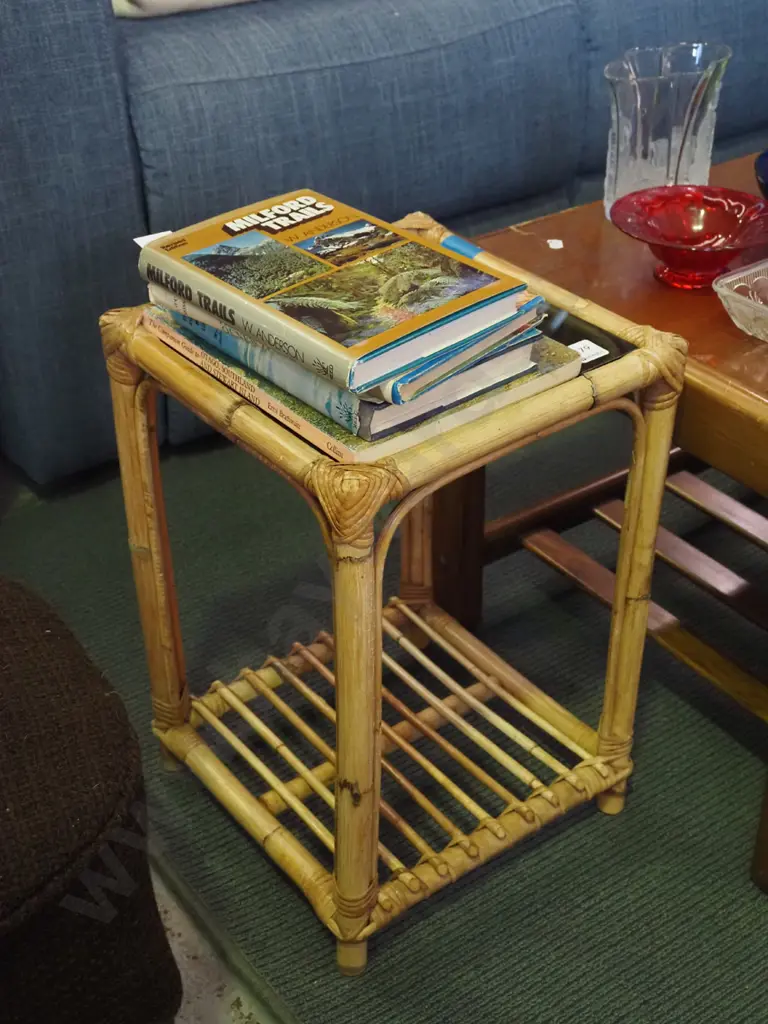 bamboo and smoked top end table/jardiniere stand Image 1++