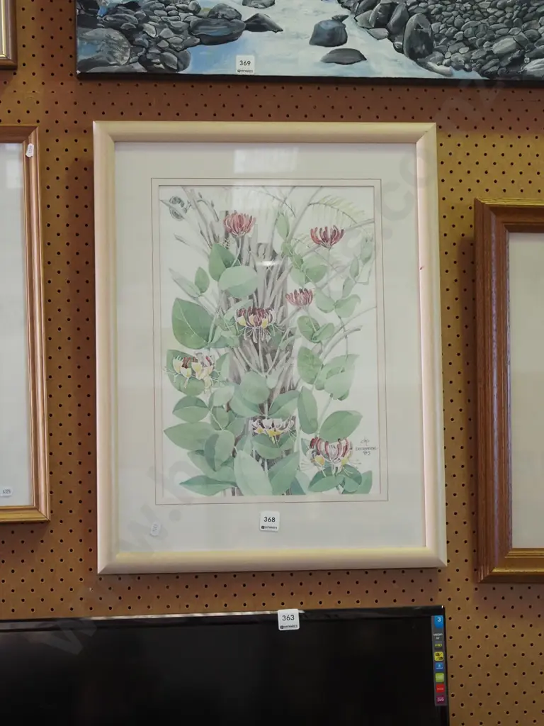 framed watercolour - flowers and a tree fern Image 1++