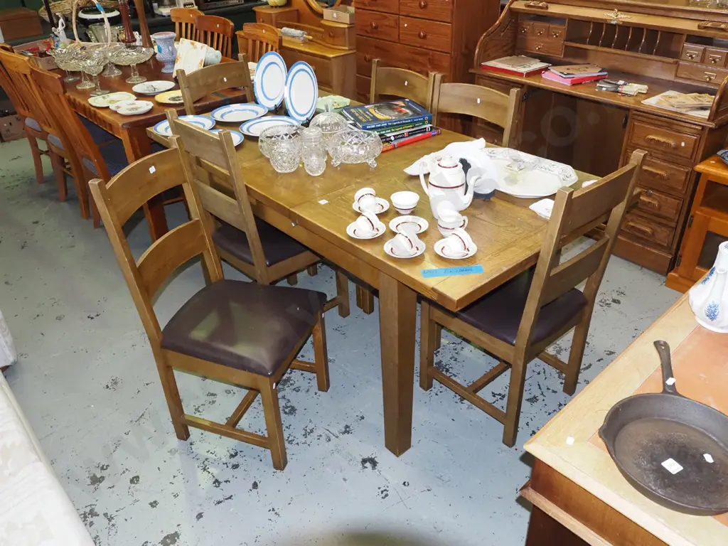 heavy solid oak extending dining table with 6 ladder back chairs H-780 W-1830 D-900 Image 1++