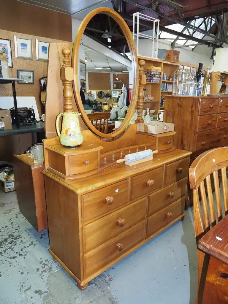 solid rimu 9 drawer mirror back dresser H-1800 W-1260 D-440 Image 1++