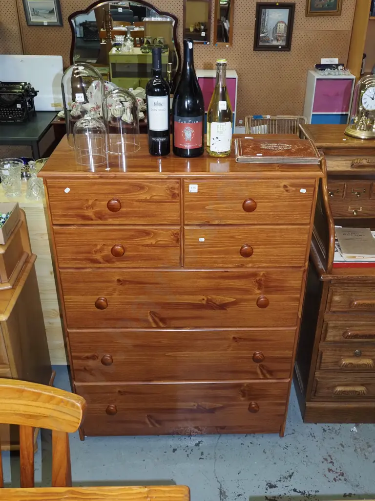mdf faux wood veneer 7 drawer tall boy H-1200 W-870 D-400 Image 1++
