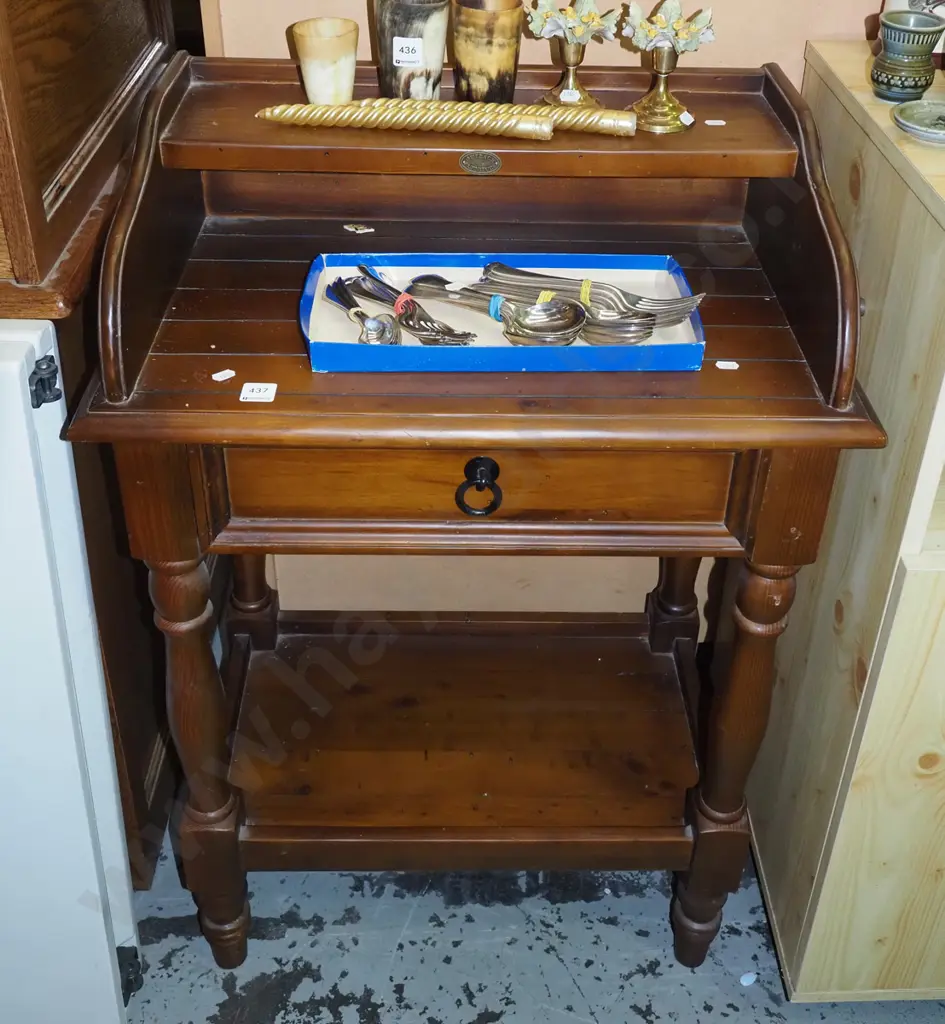 small pine telephone table with drawer and with turned legs H-890 W-600 D-380 Image 1++
