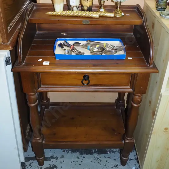 small pine telephone table with drawer and with turned legs H-890 W-600 D-380