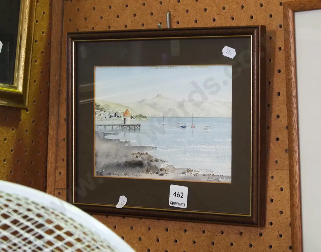 small framed watercolour - Akaroa Harbour H-230 W-230 Image 1++