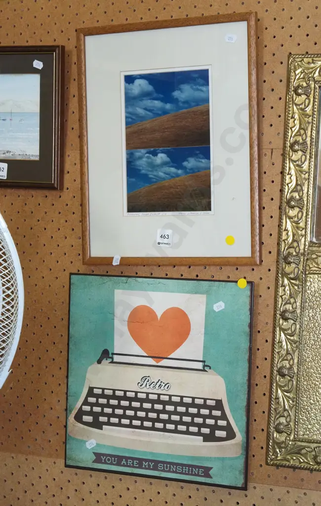 2x framed prints - landscape, typewriter - yellow dots Image 1++
