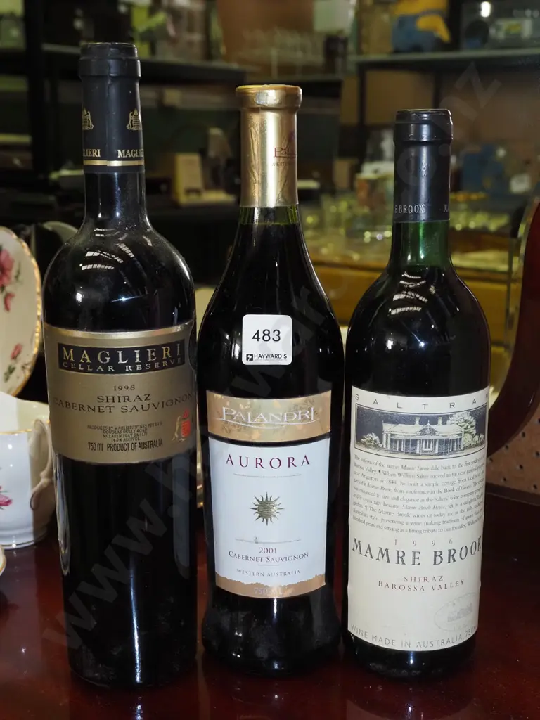 3 bottles of wine - Maglieri shiraz cabernet sauvignon 1998, Palandri Aurora cabernet sauvignon 2001, Mamre Brook shiraz Image 1++
