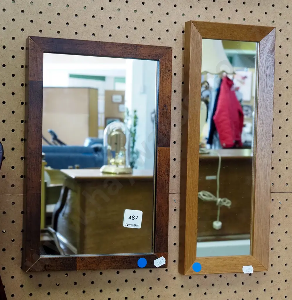 2x small wood framed wall mirrors - blue dots Tallest  H-370 Image 1++