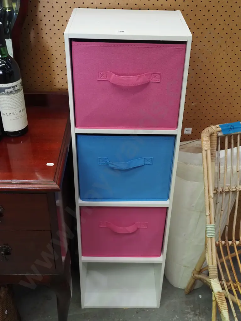 mdf melteca shelves with 2 pink and 1 blue fabric baskets Image 1++