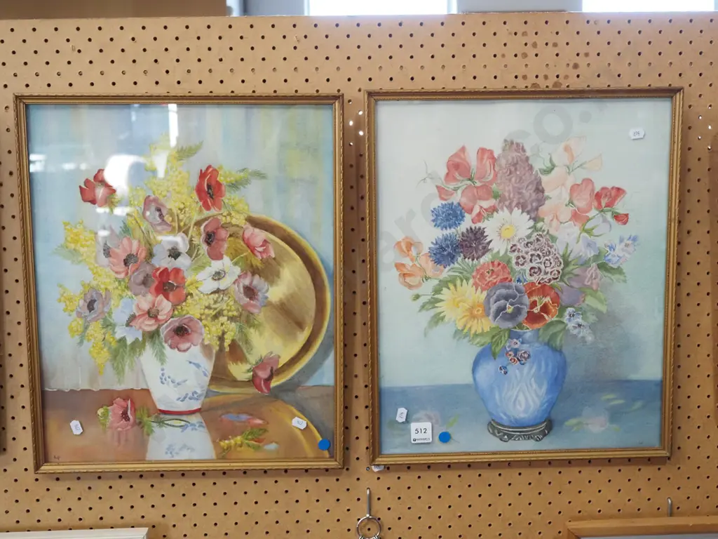 2x framed watercolours - still life flowers Image 1++