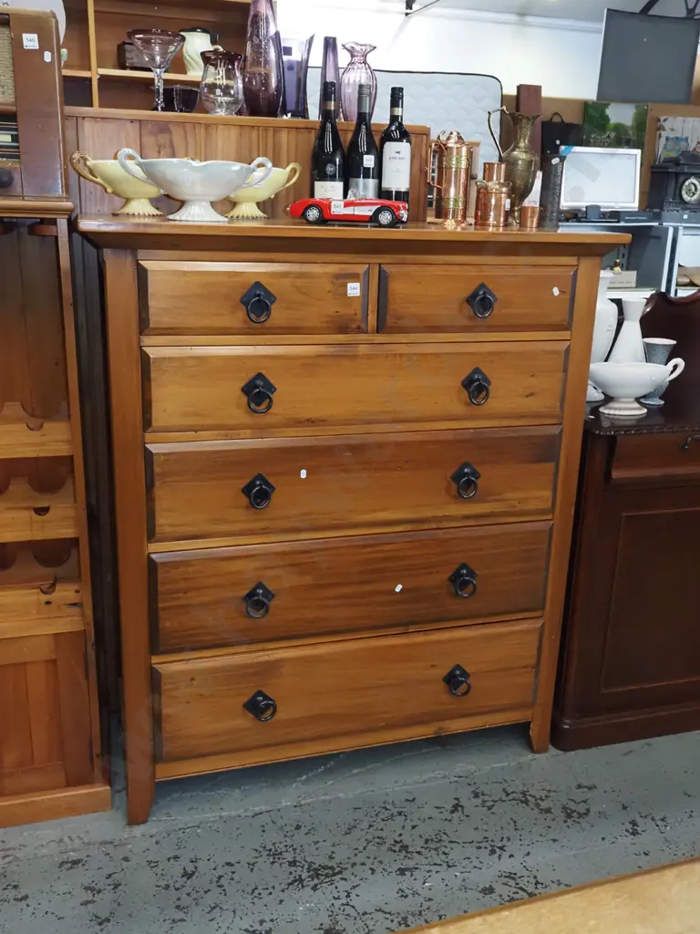 solid wood 6 drawer tall boy with drop metal handles H-1290 W-1120 D-460 Image 1++
