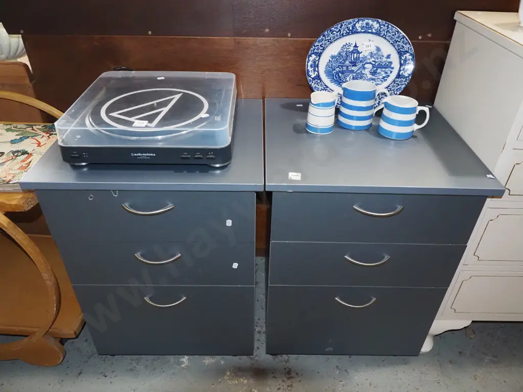 2x grey painted 3 drawer office cabinets Image 1++