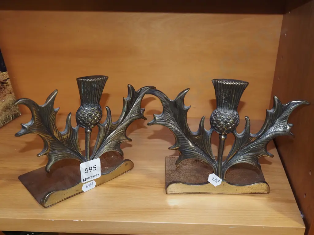 2x brass Scottish thistle bookends Image 1++