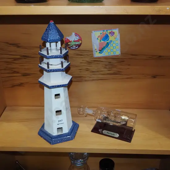 lighthouse figurine, glass ship in bottle lighthouse H-400