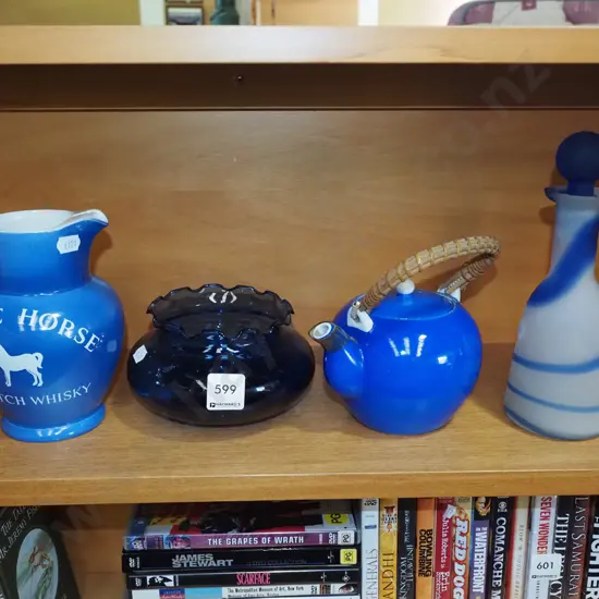 stoppered glass bottle, teapot, jug etc
