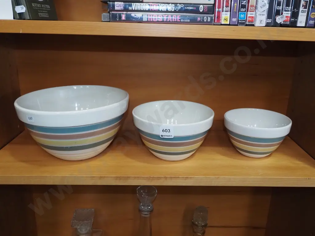 3x graduated coloured striped mixing bowls Image 1++