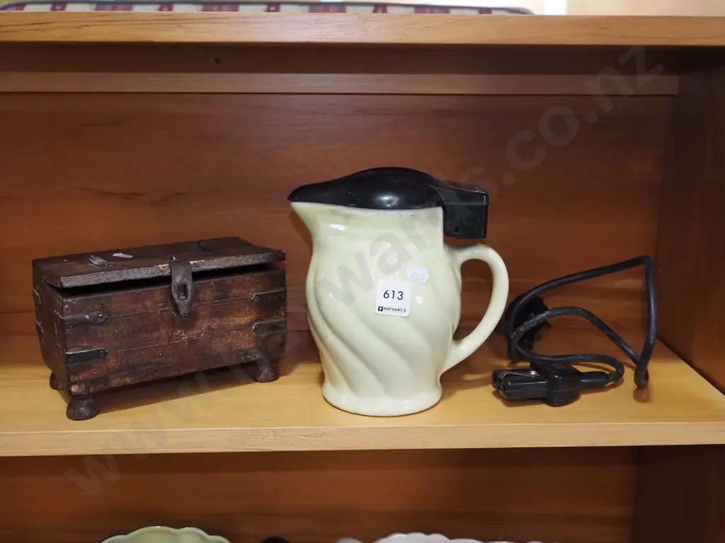 vintage ceramic kettle, hardwood trinket box Image 1++
