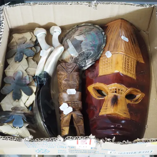 box; souvenir ware, masks, salad server etc