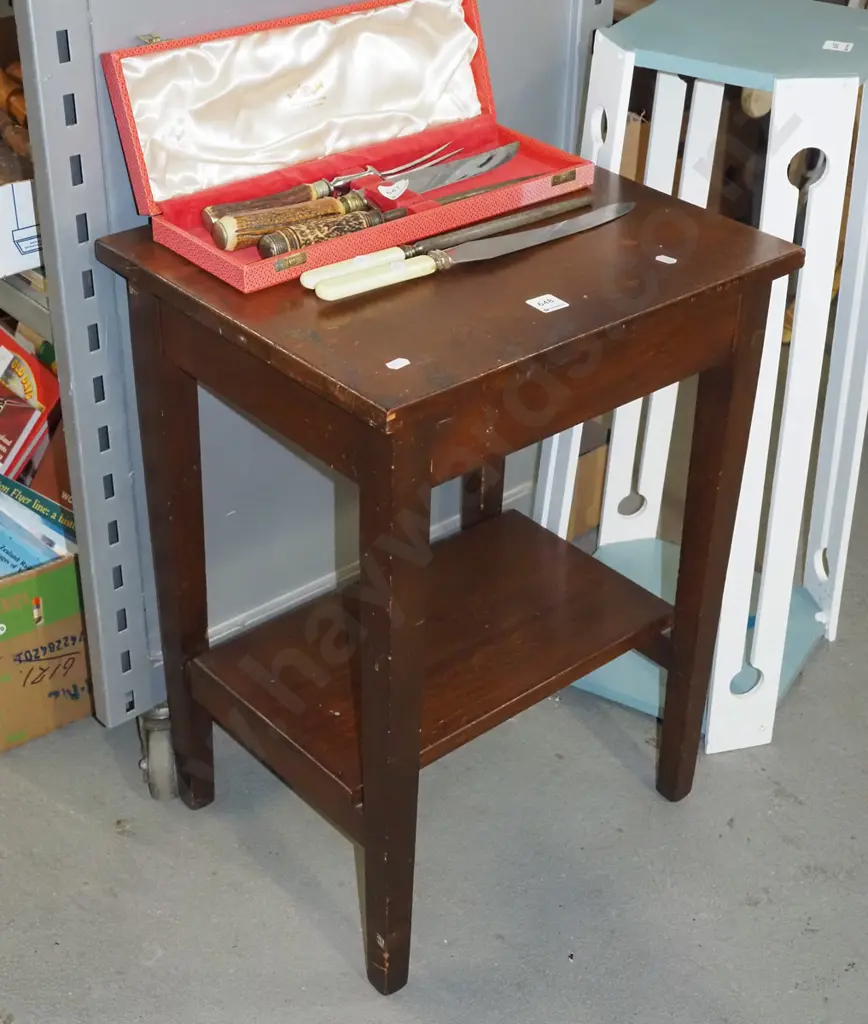 dark stained end table - varnish needs attention Image 1++