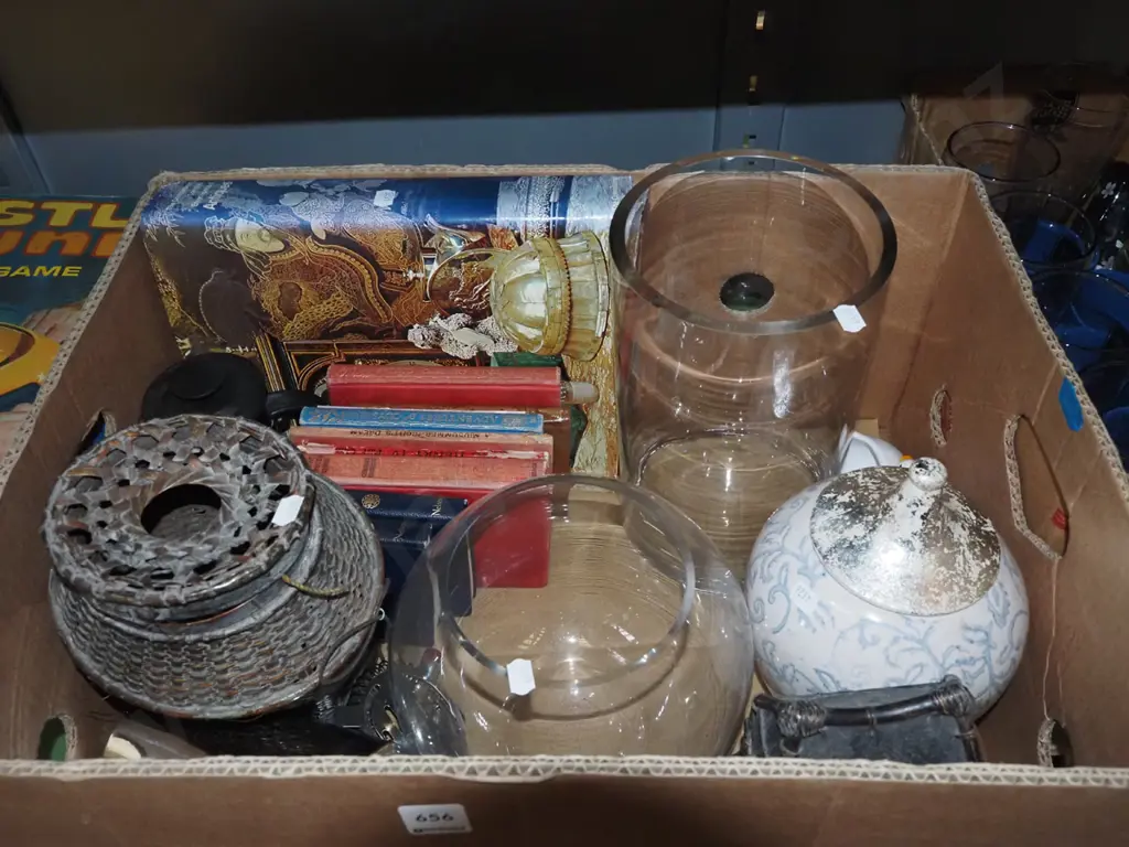 box; glass vases, books, cocktail shaker etc Image 1++