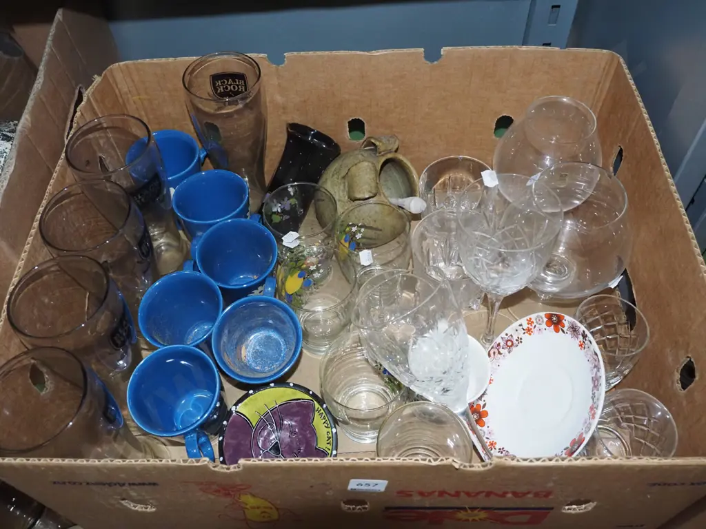 box; wine glasses, glass tumblers, salt pig etc Image 1++