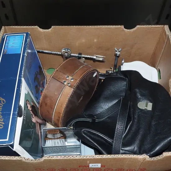 box; apple corer, slicer, collar box, crystal vases etc