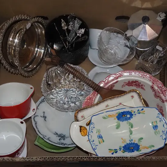 box; wine coasters, stove top espresso maker, plates etc