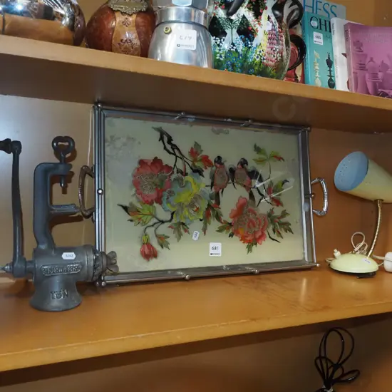 deco picture tray, bench top mincer, headboard lamp
