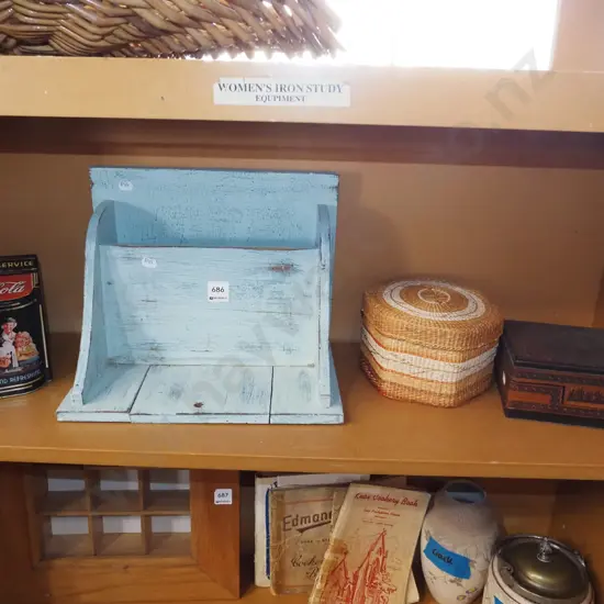 storage canisters, wall mounted hand painted shelf unit