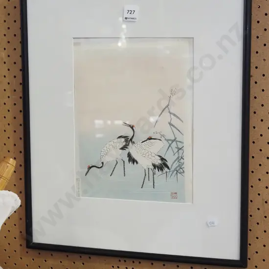 framed Japanese crane print - framing needs attention