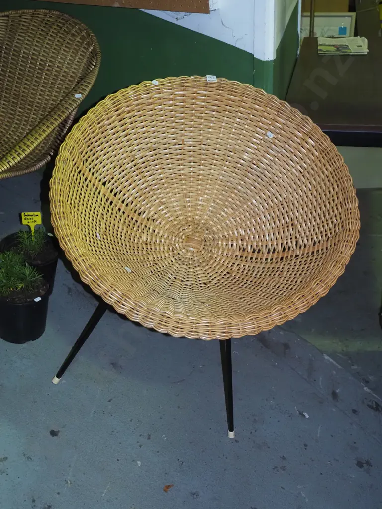 mid-century woven plastic cane moon chair Image 1++