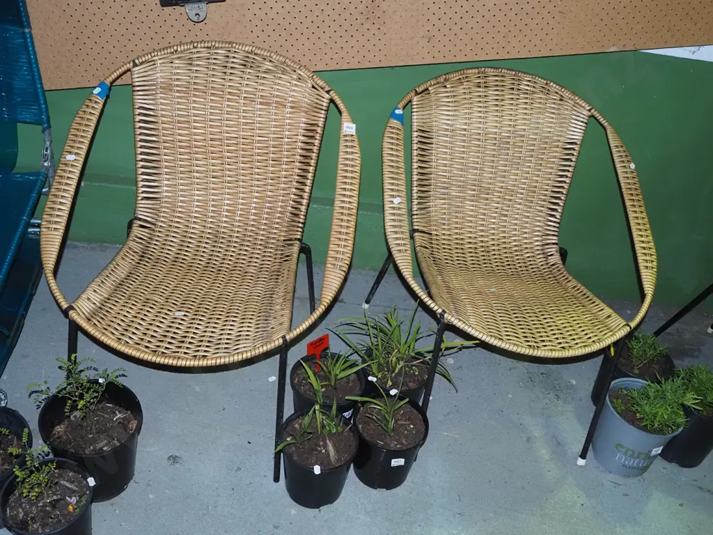 pair of matching mid century woven plastic armchairs Image 1++